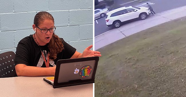 A teacher who jumped into a moving SUV to stop it from bumping a group of students speaks about the experience via her laptop | Youtube/NJ.com & Facebook/lindenpublicschools 