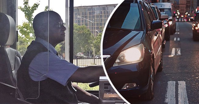 Bus driver Kelvin White driving a bus [left] and oncoming traffic [right]. | Source: twitter.com/WTKR3 pxhere