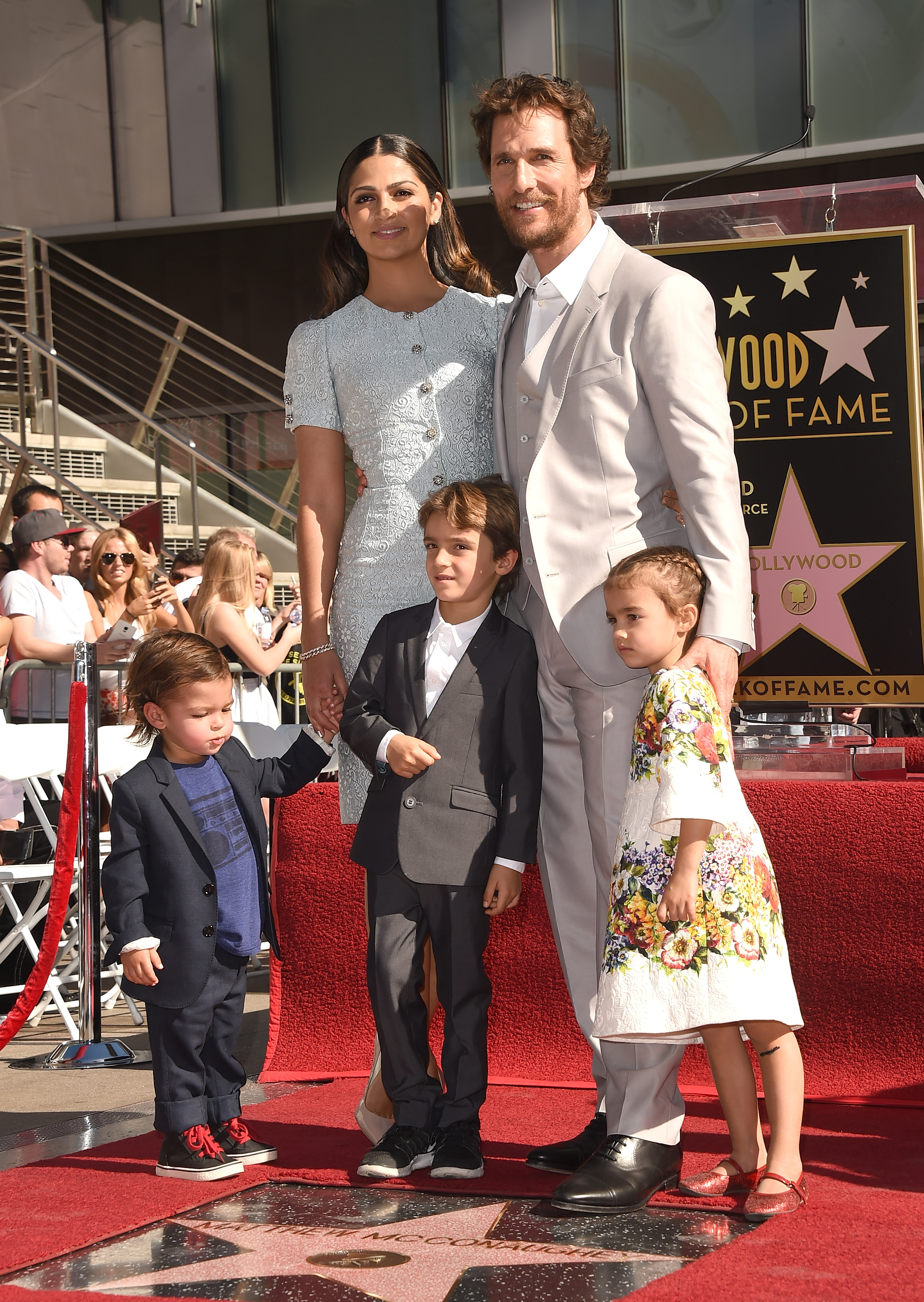 Matthew McConaughey and his wife Camila Alves and their children Levi, Livingston, and Vida McConaughey at The Hollywood Walk of Fame ceremony for the actor on November 17, 2014, in Hollywood, California | Source: Getty Images