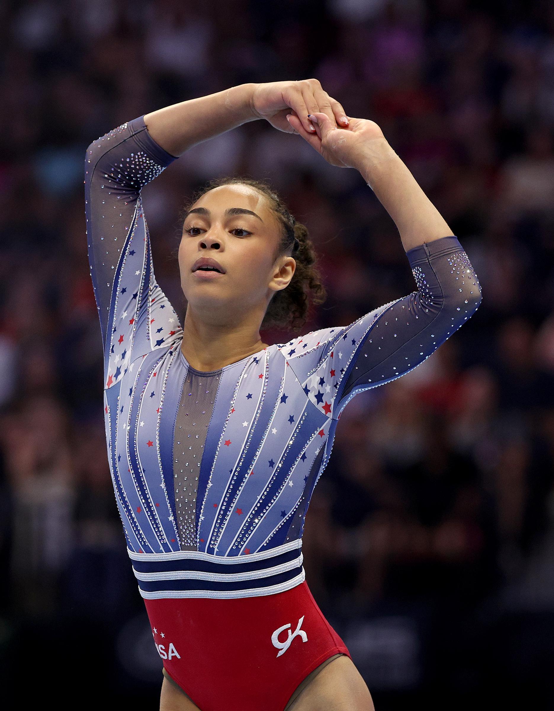 Hezly Rivera competes on the floor exercise at the US Olympic Team Gymnastics Trials on June 30, 2024, in Minneapolis, Minnesota | Source: Getty Images