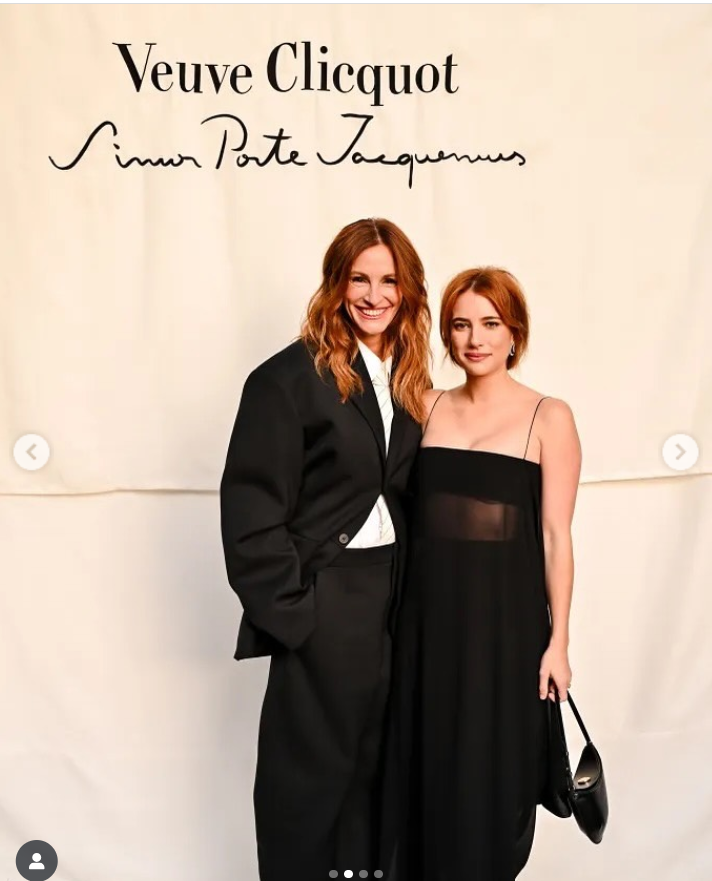 Julia Roberts and her niece, Emma photograph together at the Veuve Clicquot dinner, from a post dated September 10, 2025 | Source: Instagram/emmaroberts