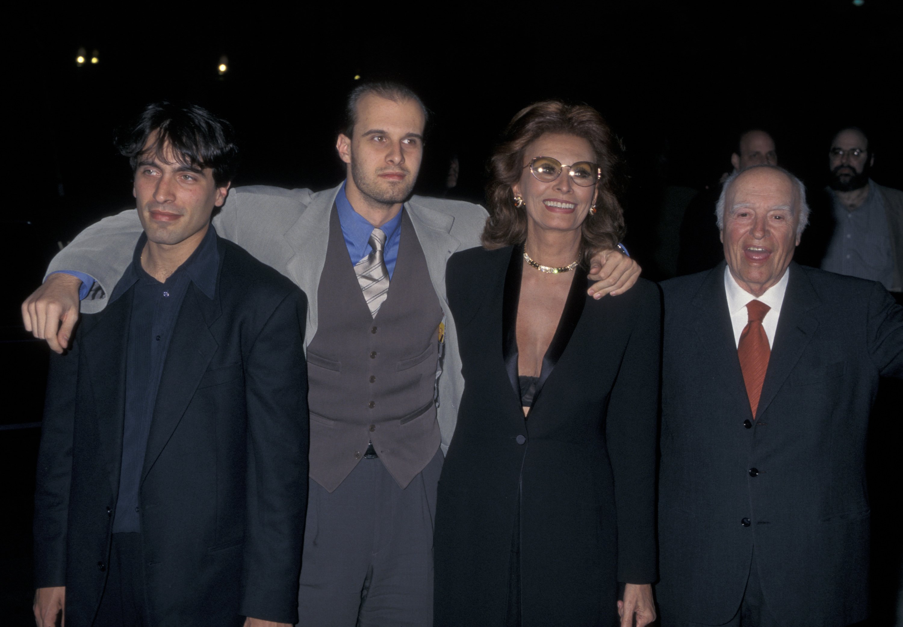 Carlo Ponti Jr., Edoardo Ponti, Sophia Loren, and Carlo Ponti. | Source: Ron Galella/Getty Images