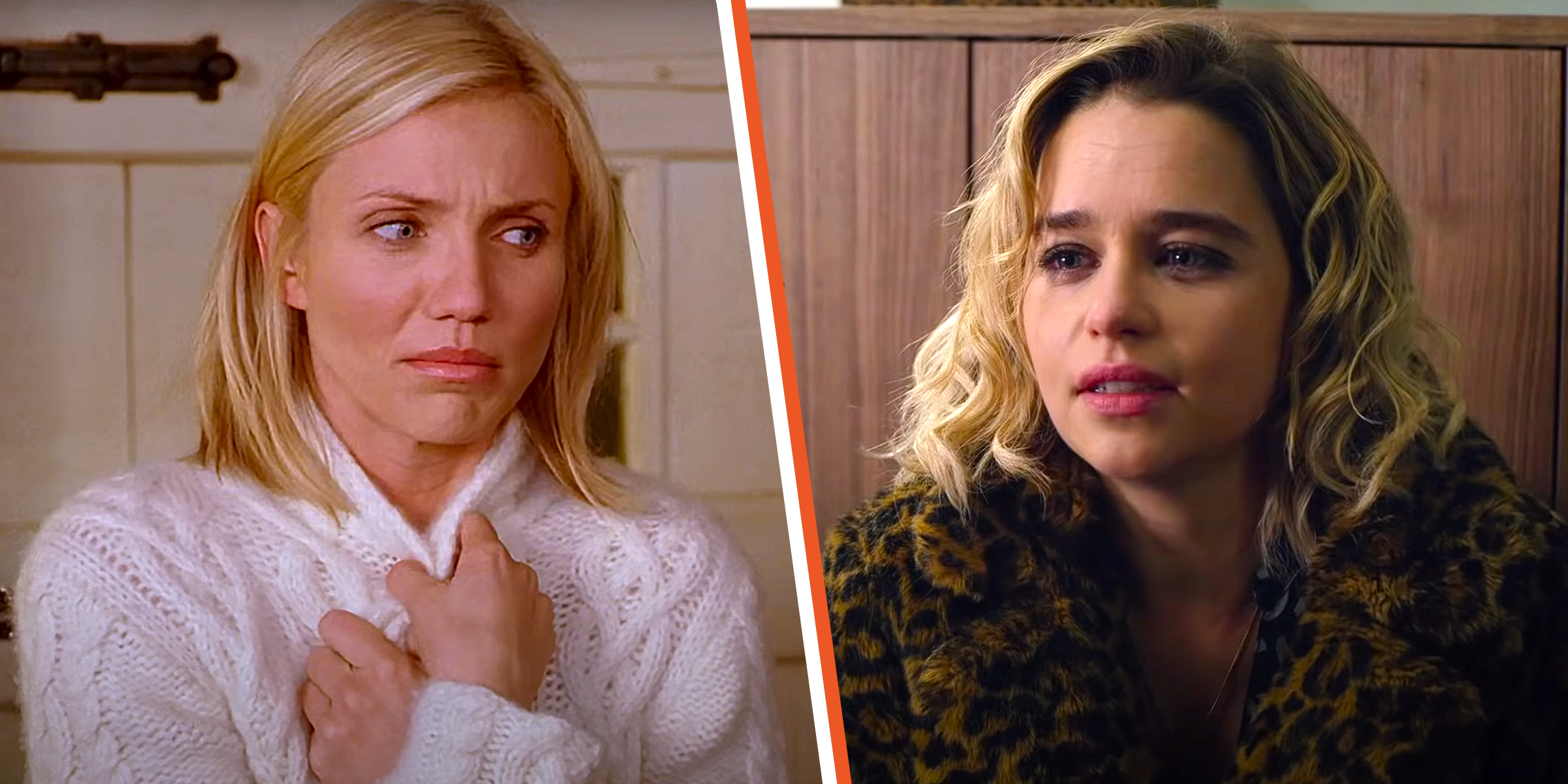 Cameron Diaz in "The Holiday" | Emilia Clarke in "Last Christmas" | Source: Youtube/sonypictures | Youtube/UniversalPictures