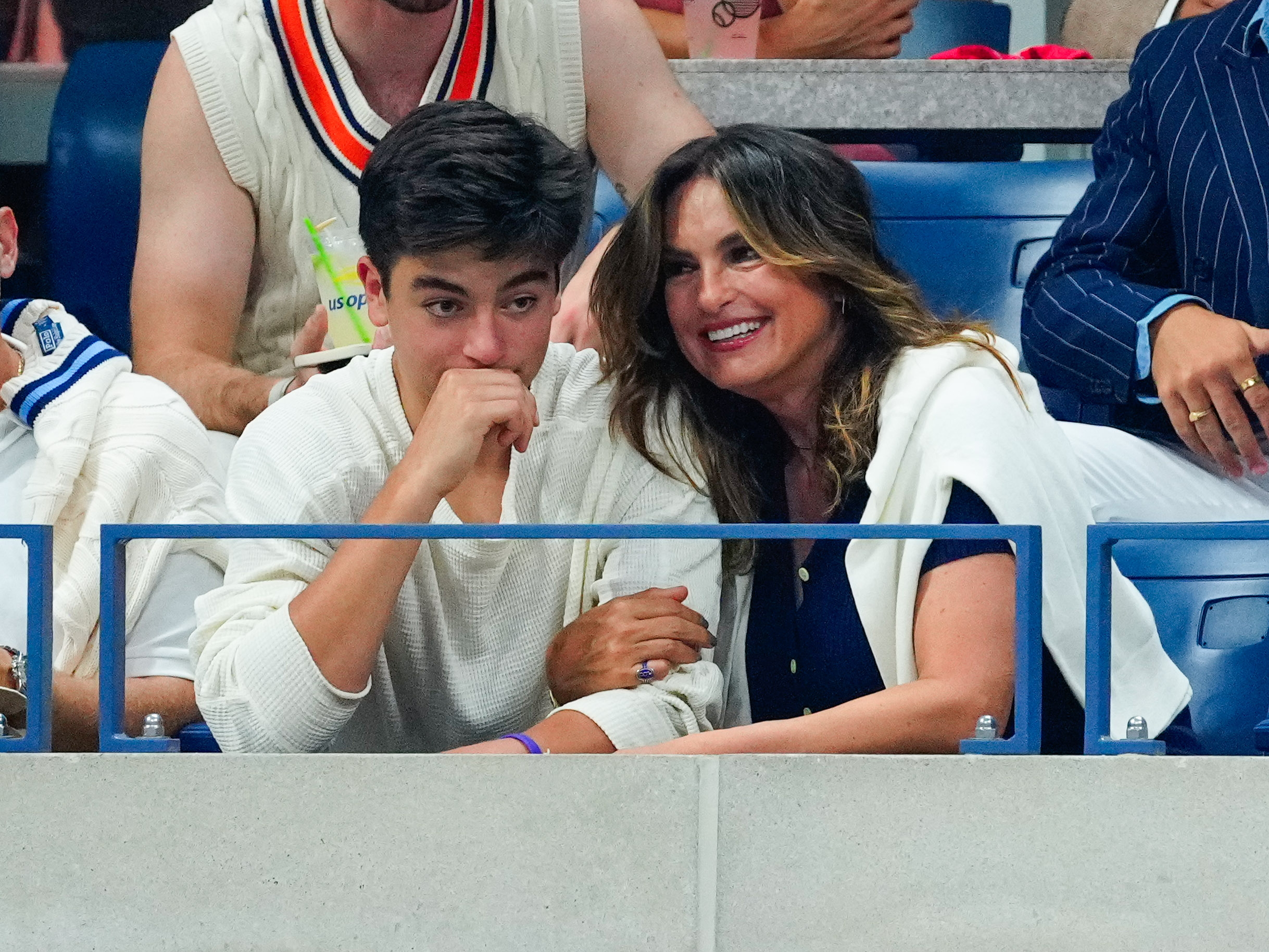 August Hermann and Mariska Hargitay at the US Open Tennis Championships on September 08, 2023 in New York. | Source: Getty Images