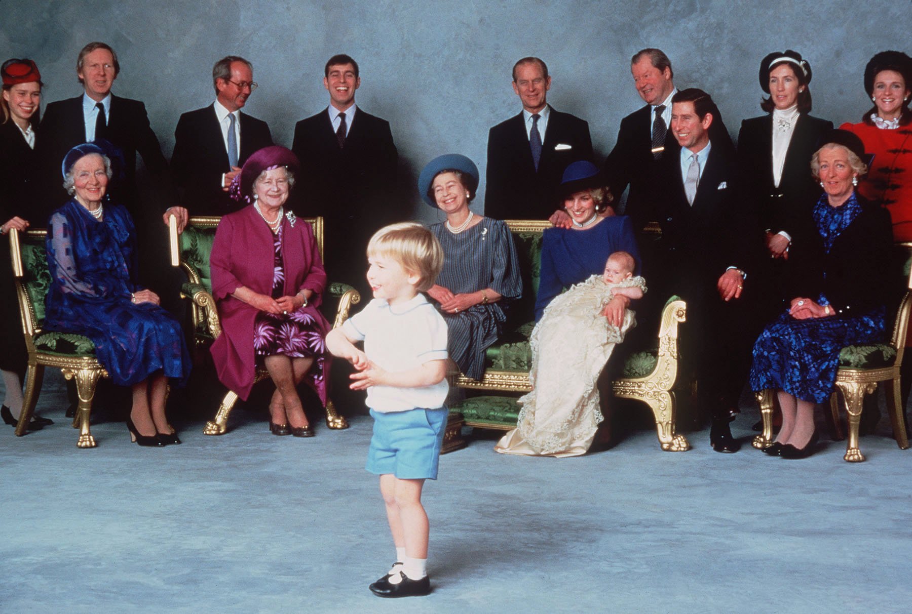 Royal parents and godparents who enjoy the antics of young Prince William, Prince Harry is christened at Windsor Castle on December 21, 1984 in Windsor, England |  Source: Getty Images