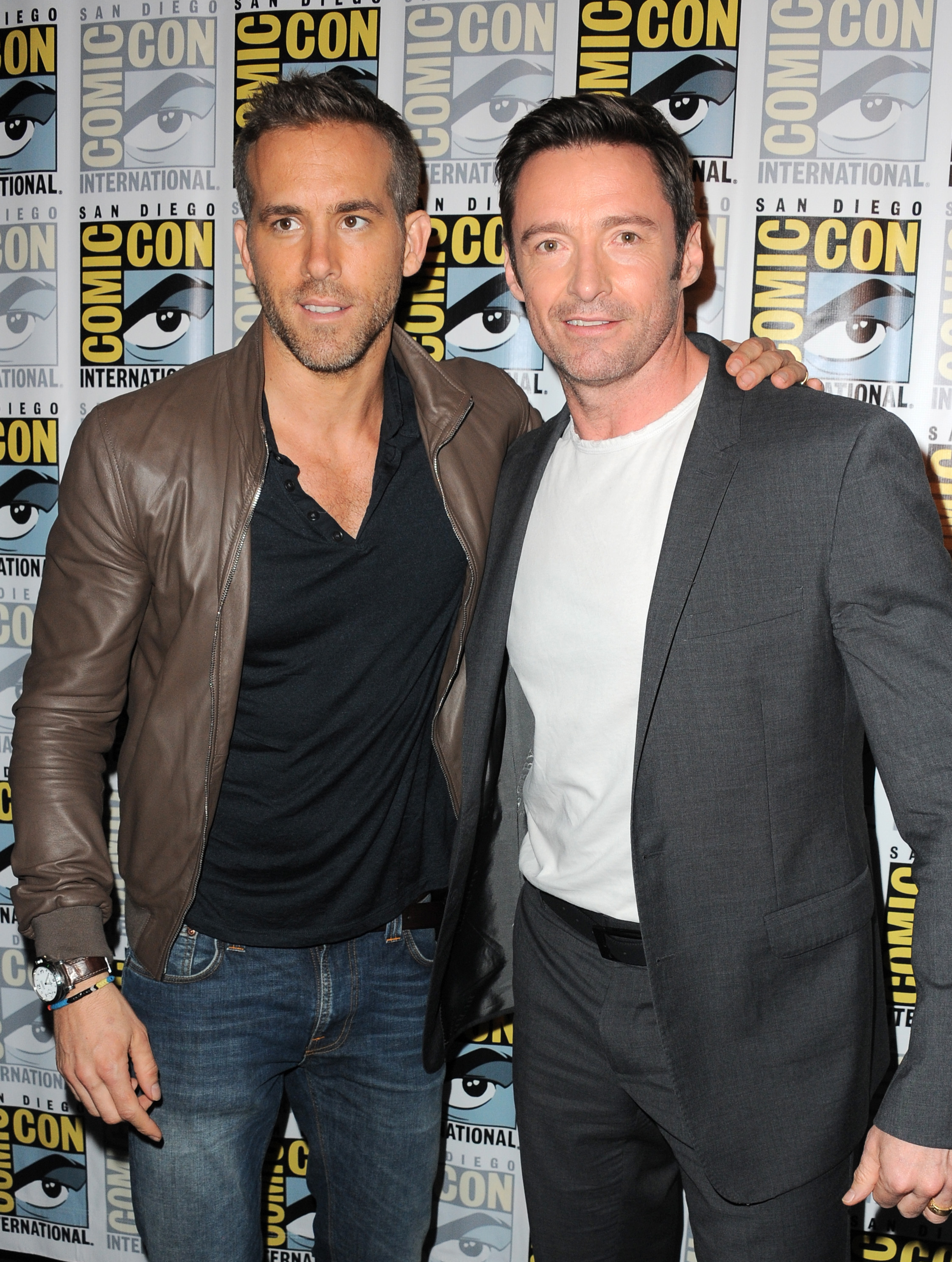 Ryan Reynolds and Hugh Jackman at the 20th Century Fox panel during Comic-Con International in San Diego, California on July 11, 2015 | Source: Getty Images
