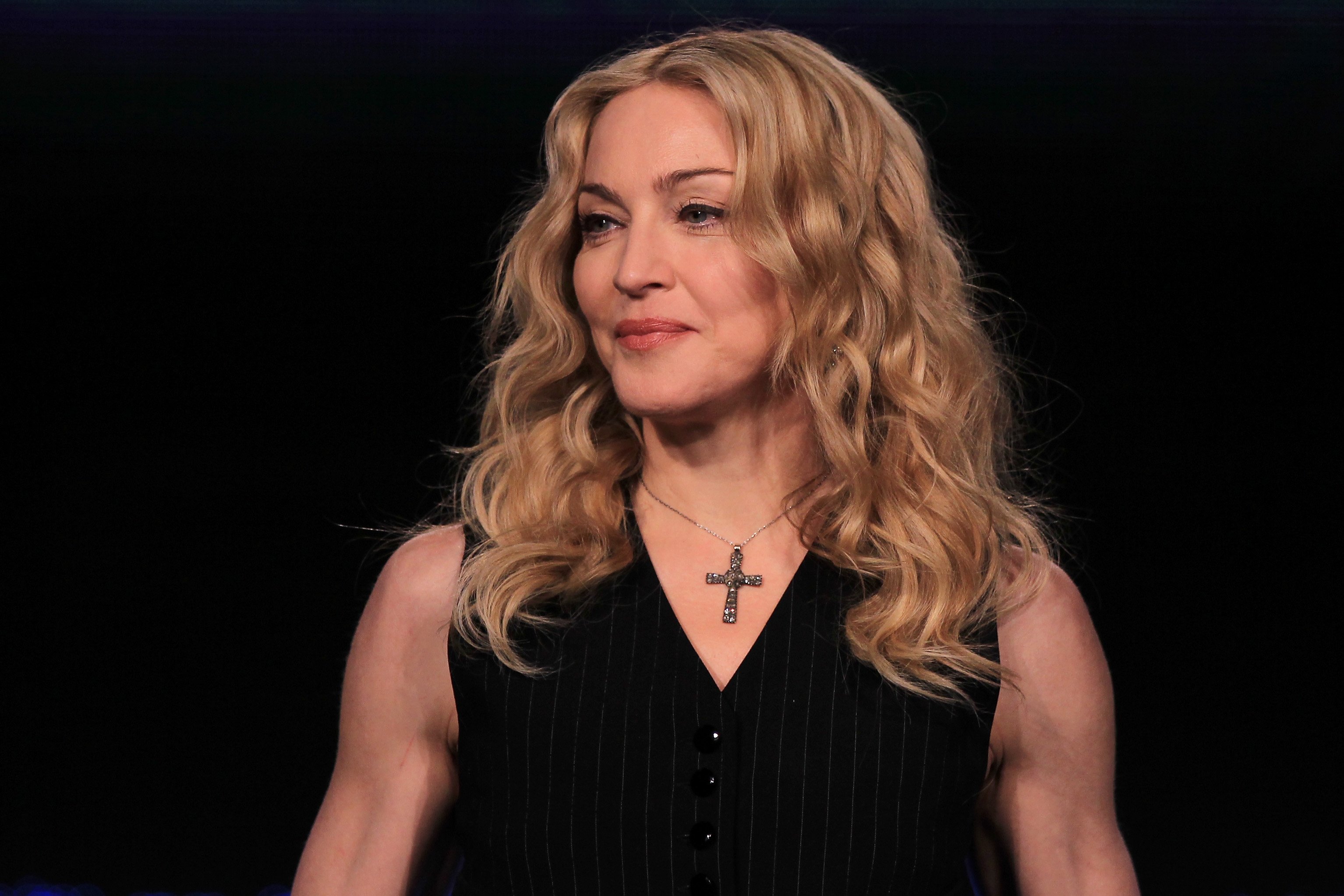 Madonna during a press conference for the Bridgestone Super Bowl XLVI halftime show at the Super Bowl XLVI Media Center on February 2, 2012. | Photo: GettyImages