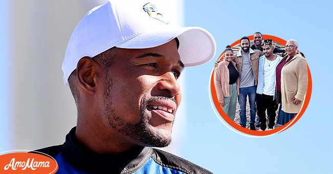 Left: Michael Strahan on the landing pad after he flew into space aboard Blue Origin’s New Shepard on December 11, 2021 near Van Horn, Texas. |Photo: Getty Images Right: Strahan's family seeing him off | Photo: Instagram/ Michael Strahan