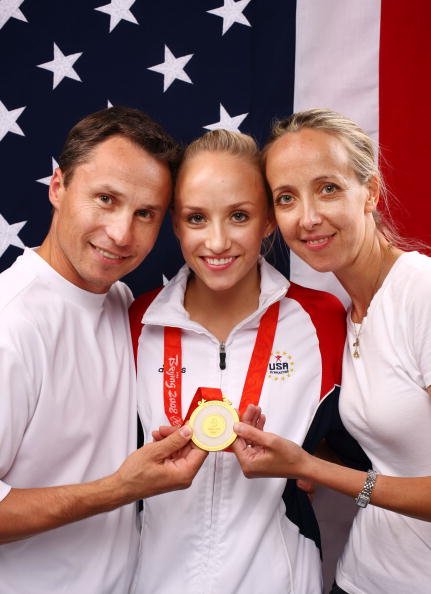 Nastia Liukin, Valeri Liukin and Anna Liukin at the Beijing 2008 Olympic Games on August 15, 2008 in Beijing, China. | Photo: Getty Images