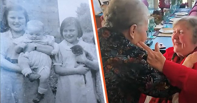 [Left] A childhood picture of Bea Belair and Margaret Otter. [Right] Belair meeting Otter after 77 years. | Photo:  youtube.com/CTV News  