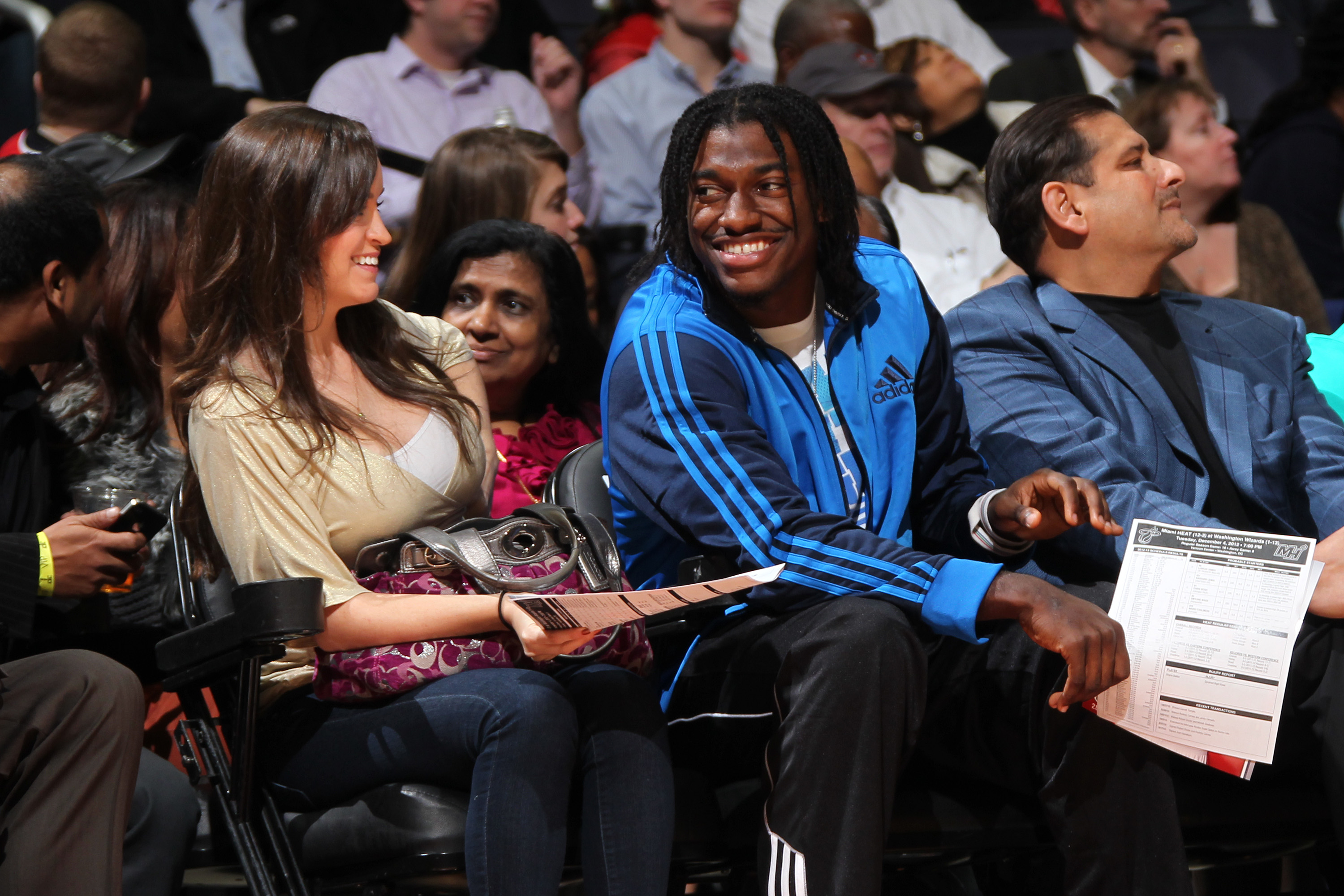 Rebecca Liddicoat and Robert Griffin III at the Washington Wizards game against the Miami Heat on December 4, 2012, in Washington, DC. | Source: Getty Images
