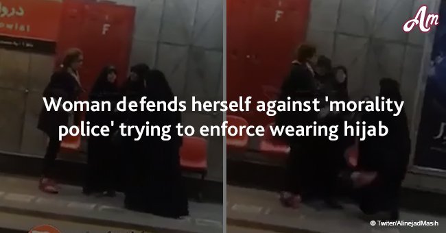 Woman defends herself against 'morality police' trying to enforce wearing hijab