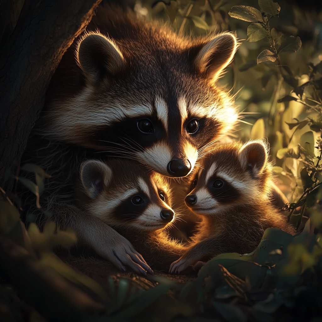 A mother raccoon with her babies | Source: Midjourney