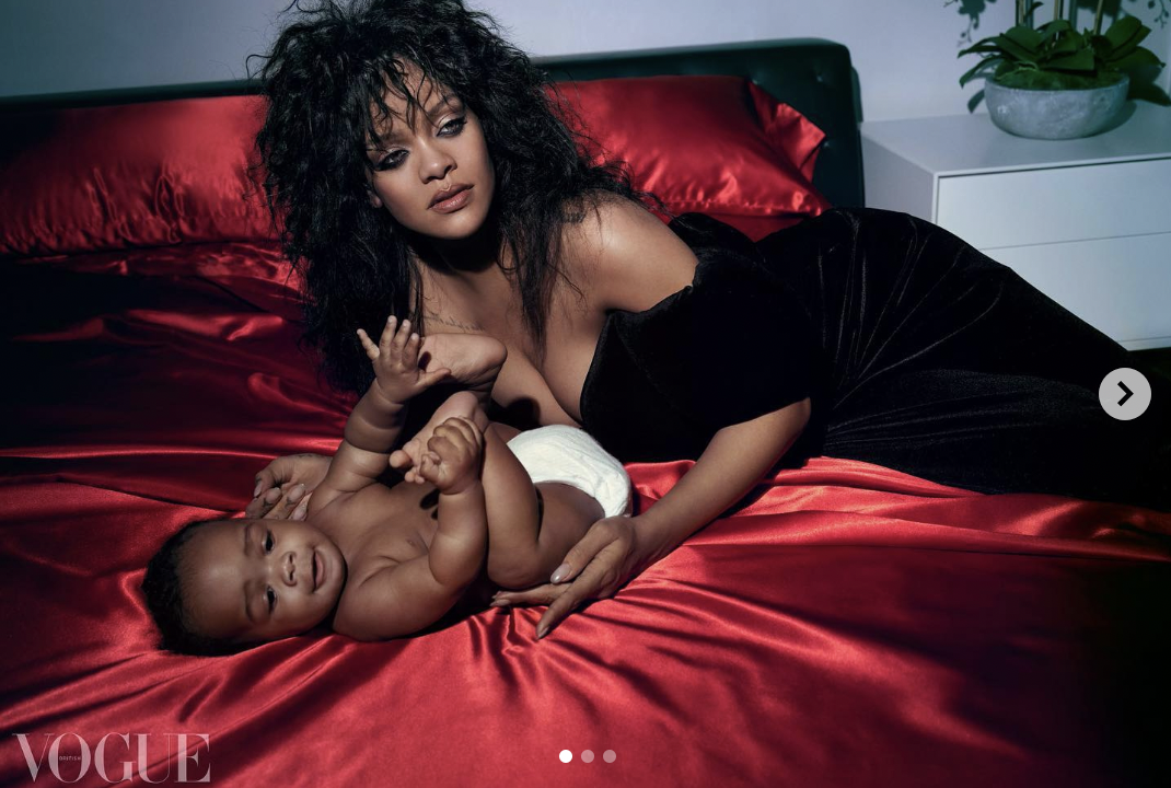 Rihanna with her son from a Vogue photoshoot, published in February 2023 | Source: instagram/badgalriri