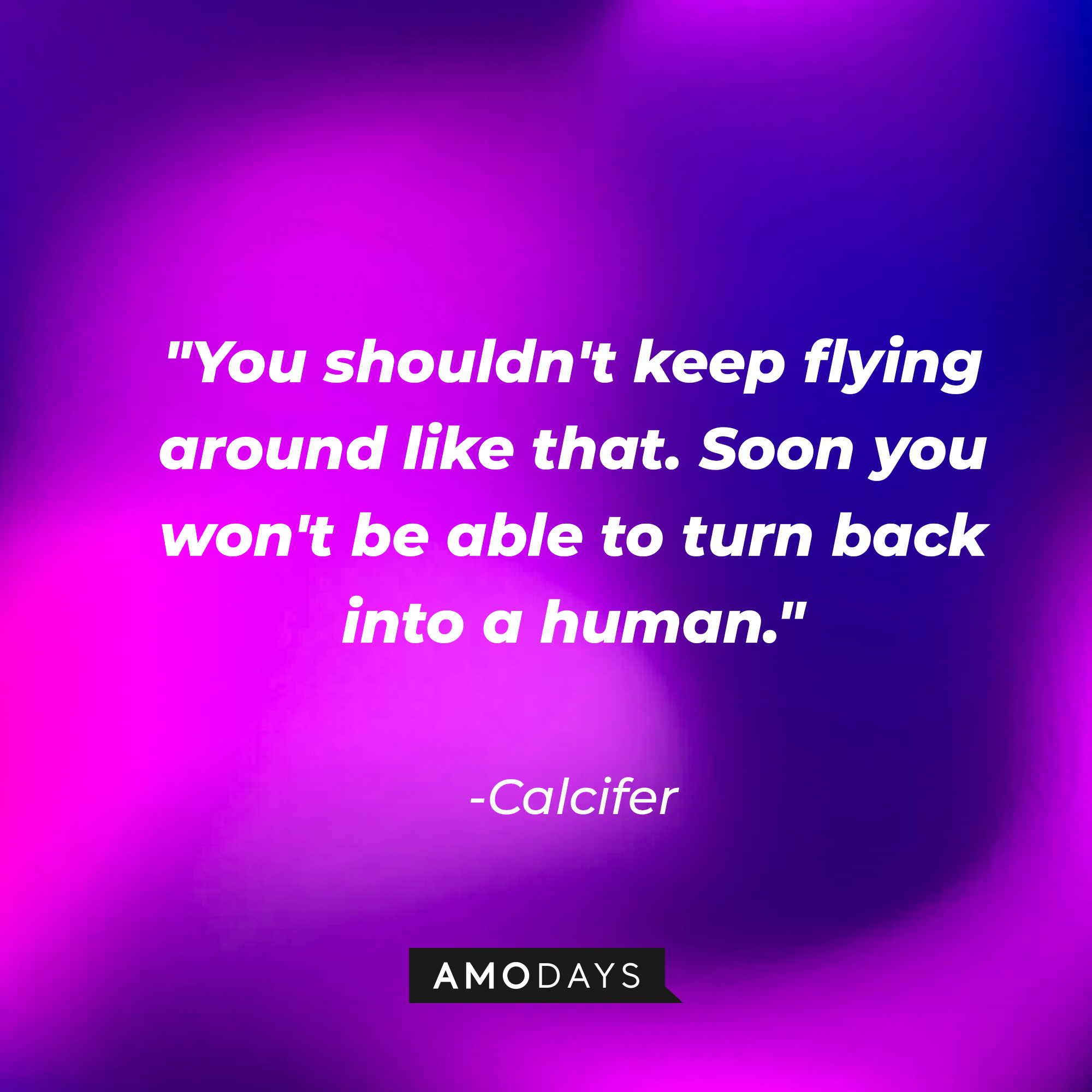 Calcifer's quote: "You shouldn't keep flying around like that. Soon you won't be able to turn back into a human." | Source: Amodays