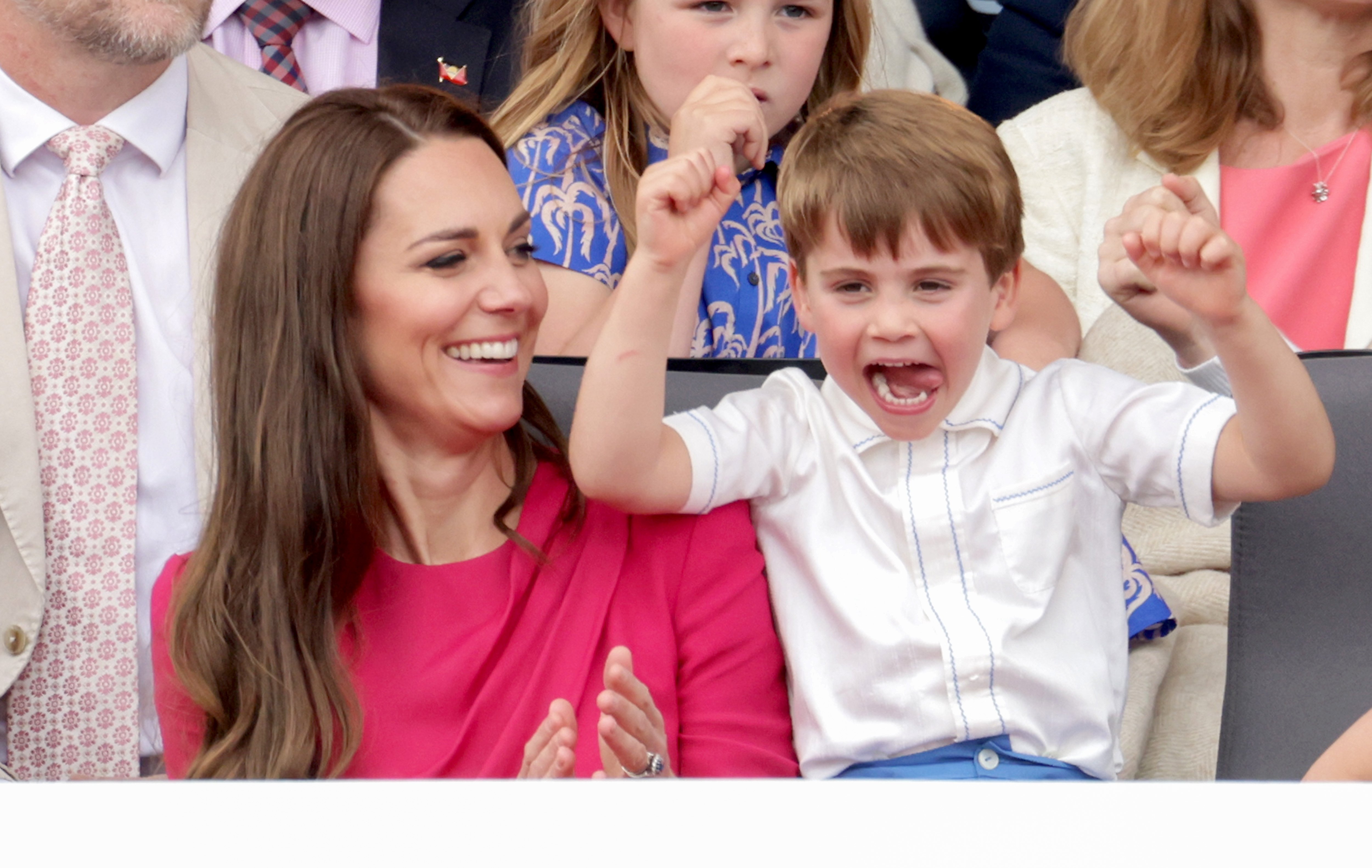 Catherine, Duchess of Cambridge laughs with Prince Louis of Cambridge during the Platinum Pageant on June 05, 2022 in London, England. | Source: Getty Images