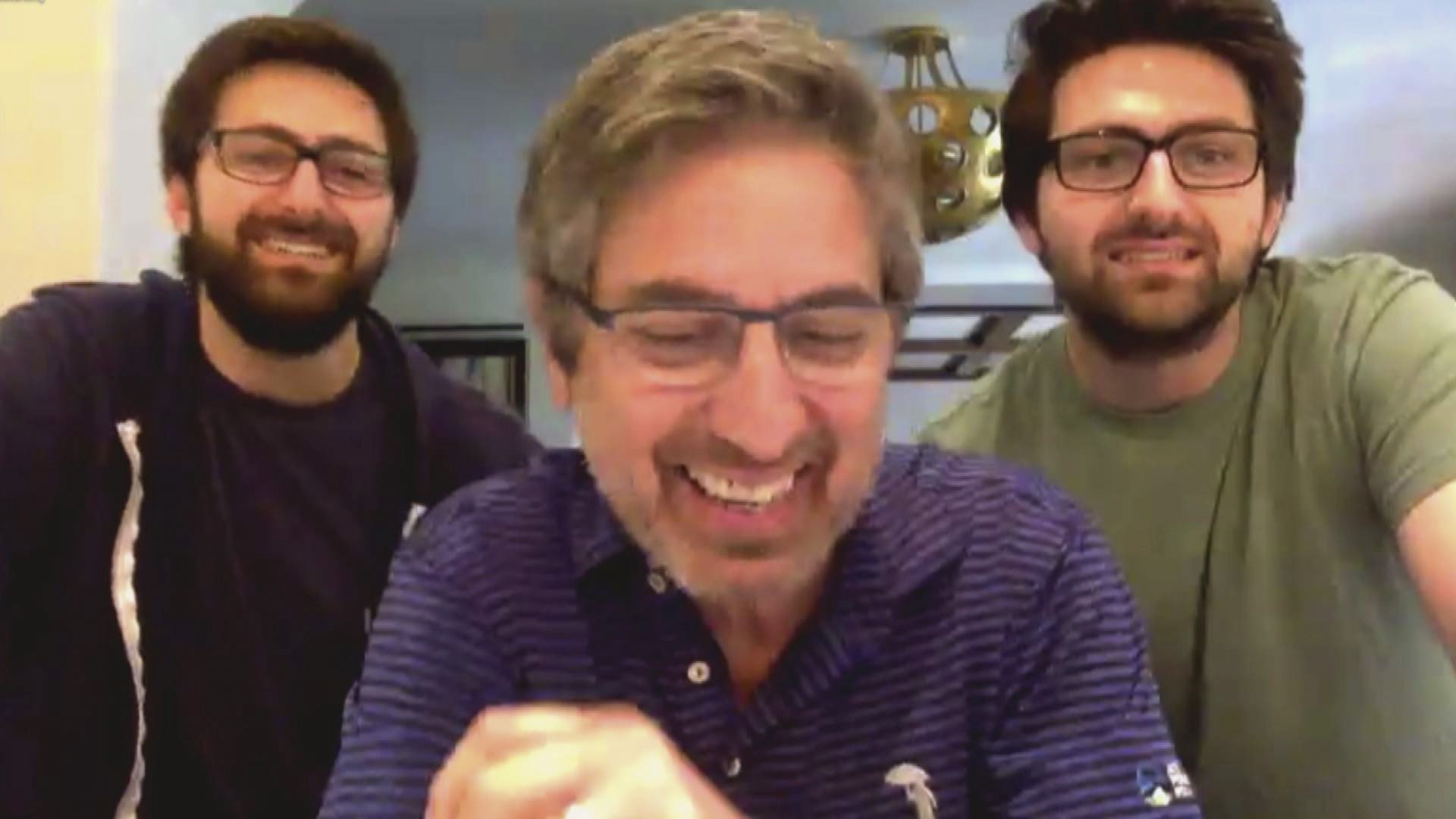 Ray Romano and his sons, Gregory and Matthew Romano, on "The Late Late Show with James Corden" on April 22, 2020 | Source: YouTube/The Late Late Show with James Corden