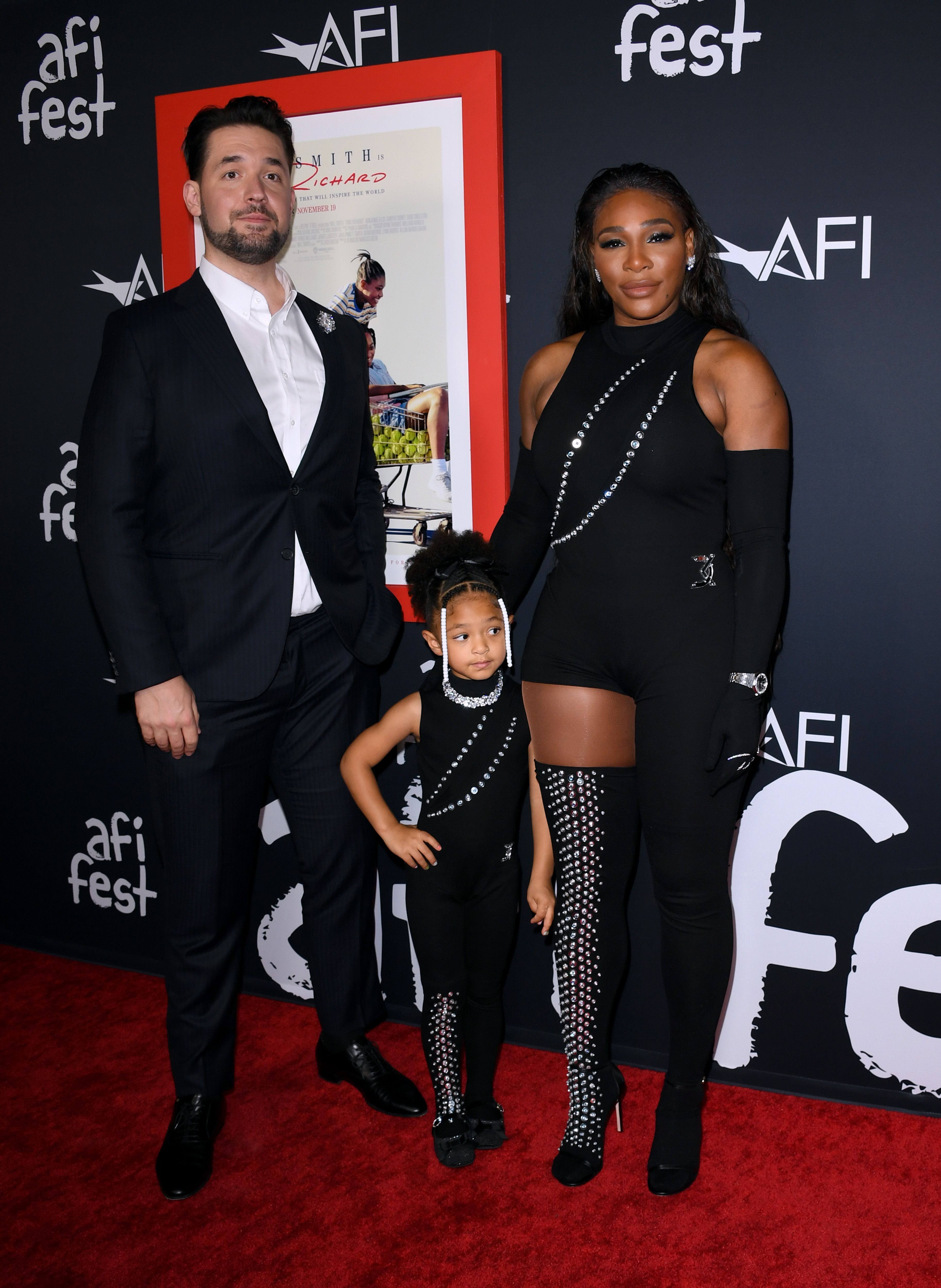 Alexis Ohanian Sr., Olympia Ohanian Jr., and Serena Williams at the AFI Fest closing night premiere of "King Richard" on November 14, 2021, in Hollywood, California. | Source: Jon Kopaloff/Getty Images