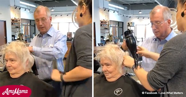 Woman can no longer style her hair, so her husband learns to do it step-by-step
