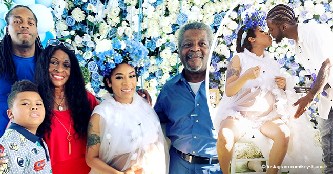 See Keyshia Cole S Sheer Outfit And Blue Flower Crown For Her Baby Shower