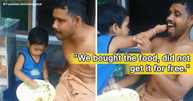 Little girl goes viral for feeding her dad & scolding him to finish his food in video