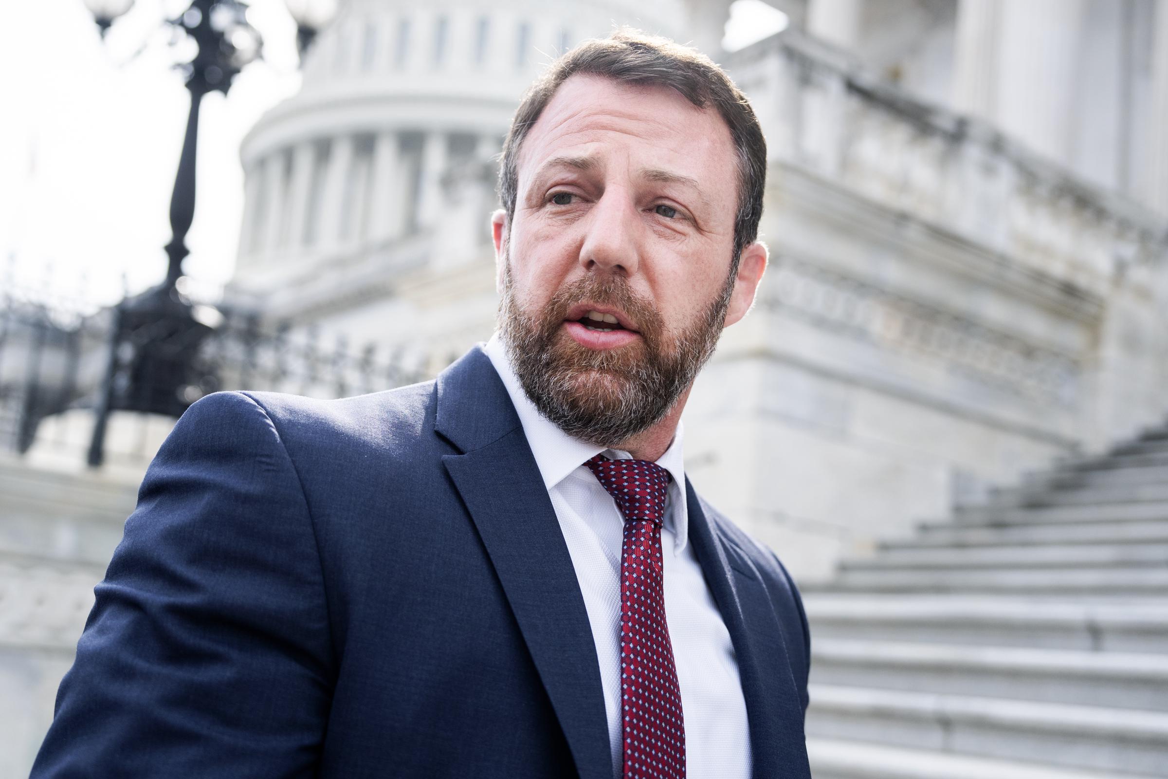 Sen. Markwayne Mullin arrives to the U.S. Capitol after President Donald Trump selected him to be Department of Homeland Security secretary on Thursday, March 5, 2026. | Source: Getty Images