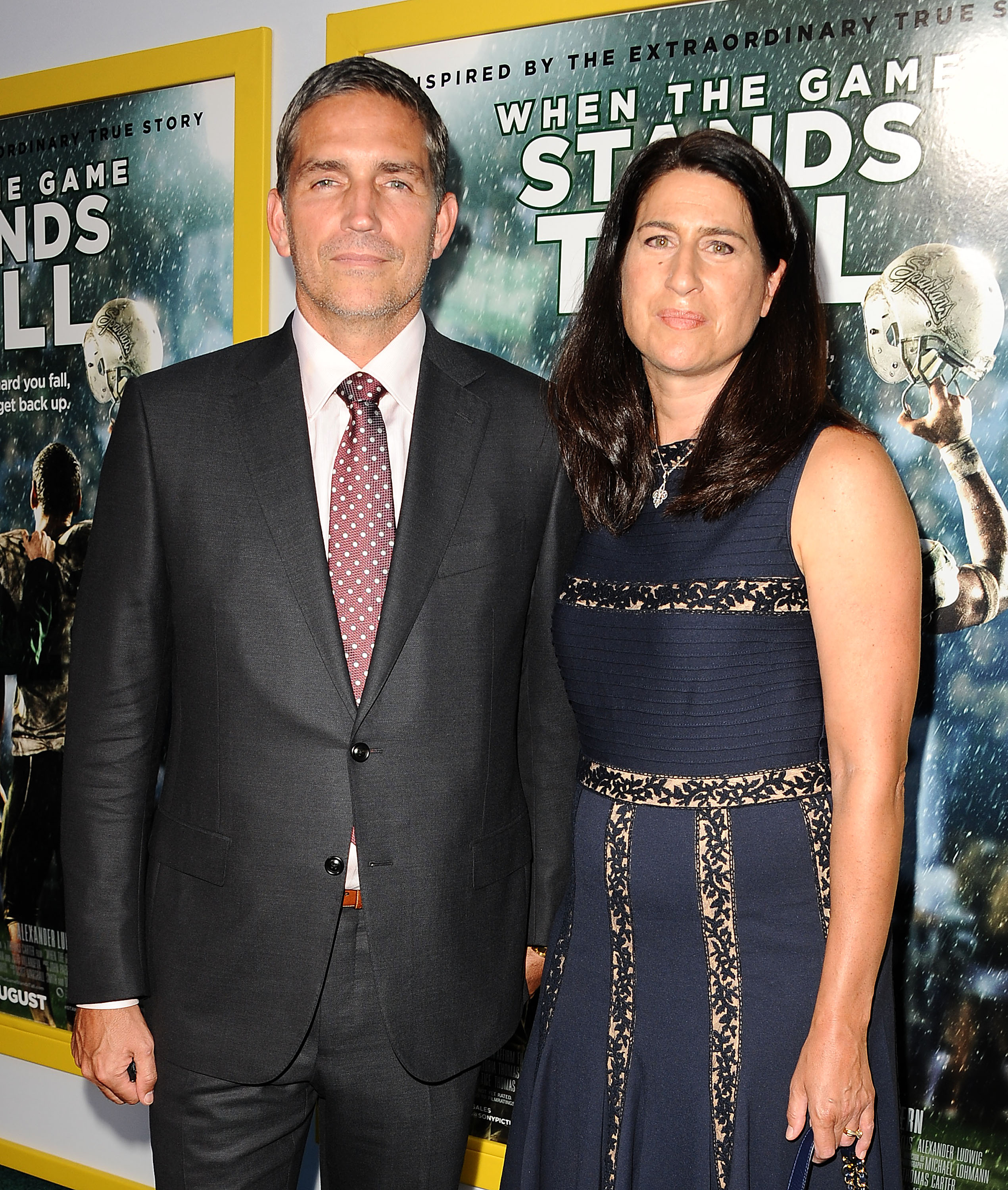 Jim Caviezel and his wife Kerri Browitt Caviezel attend the premiere of "When The Game Stands Tall" at ArcLight Hollywood on August 4, 2014, in Hollywood, California. | Source: Getty Images