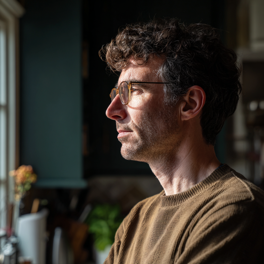A pensive man looking out a window | Source: Midjourney