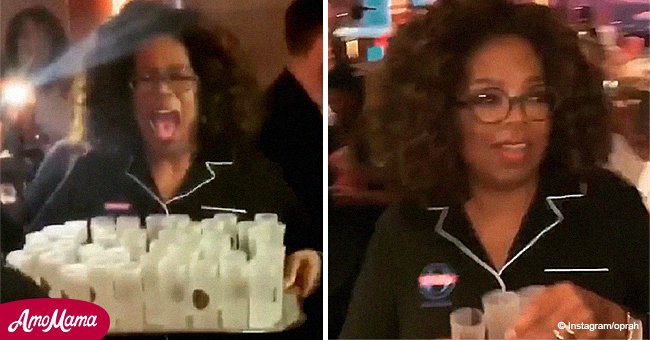 Oprah looks absolutely ecstatic in a naughty video from her birthday, serving tequila in pajamas