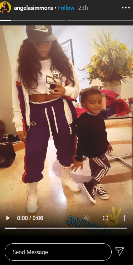A mirror selfie of Angela Simmons and her son Sutton taking goofy selfie images. | Photo: Instagram/angelasimmons