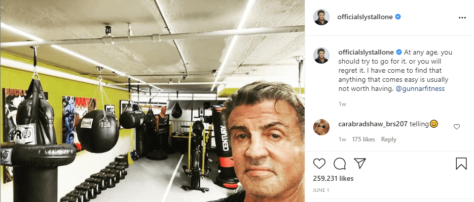 Stallone shared a selfie at the gym. | Photo: Instagram/officialslystallone/