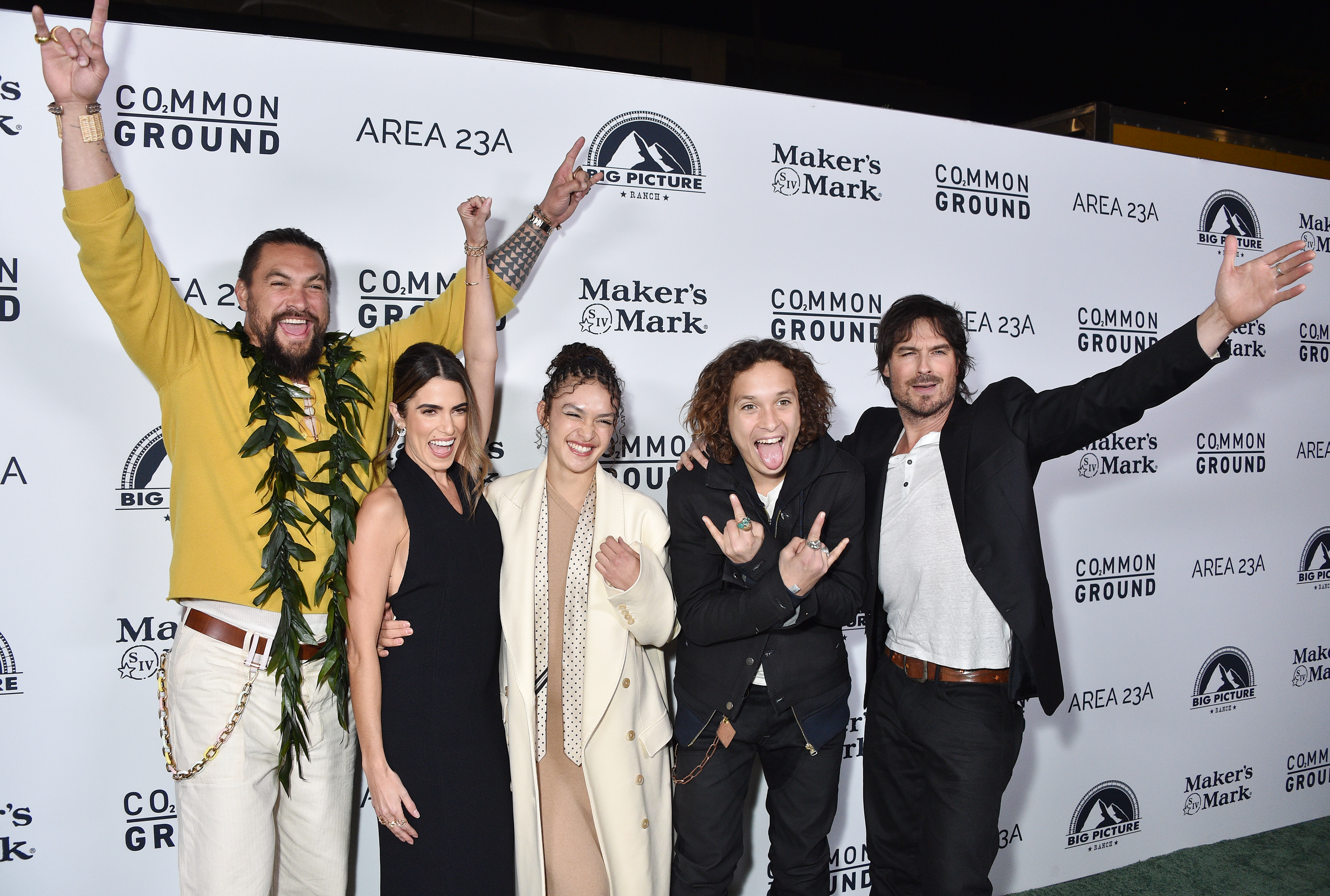 Jason, Lola lolani, and Nakoa-Wolf Momoa with Nikki Reed and Ian Somerhalder at the "Common Ground" screening in Beverly Hills, California on January 11, 2024 | Source: Getty Images