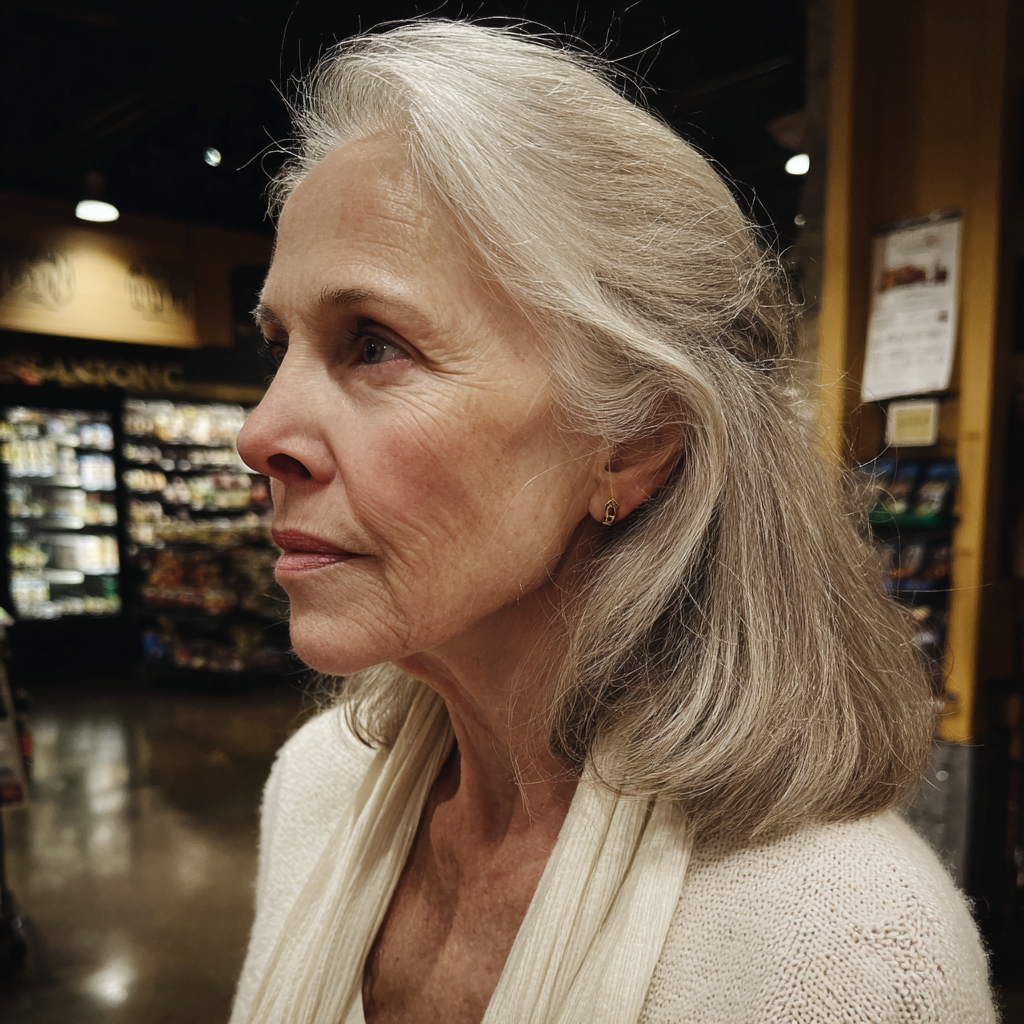 An older woman wearing a white cardigan | Source: Midjourney