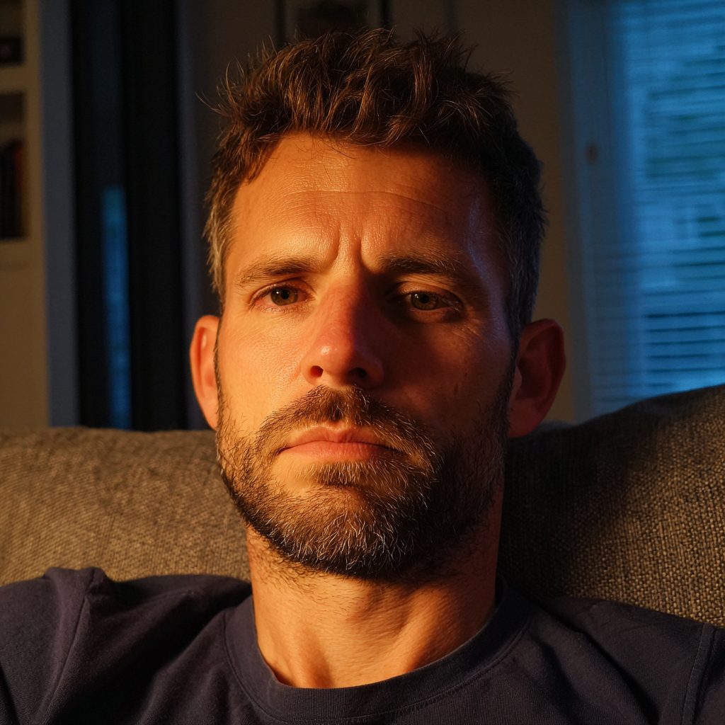 A pensive man sitting on a couch | Source: Midjourney