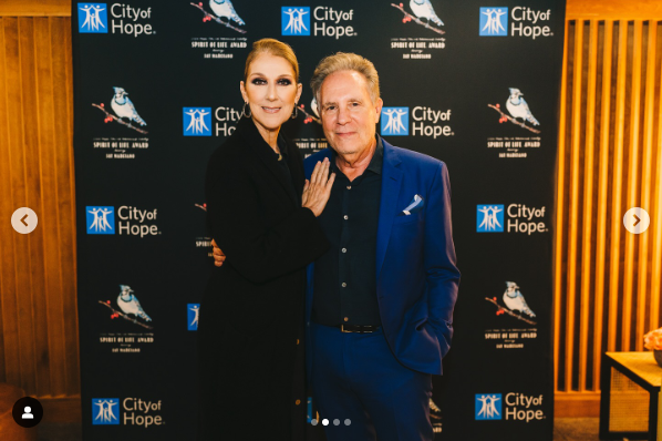 Celine Dion with honoree Jay Marciano posing for photos during MFEI Spirit Of Life on October 22, 2024, in Los Angeles, California. | Source: Instagram/celinedion /cityofhope