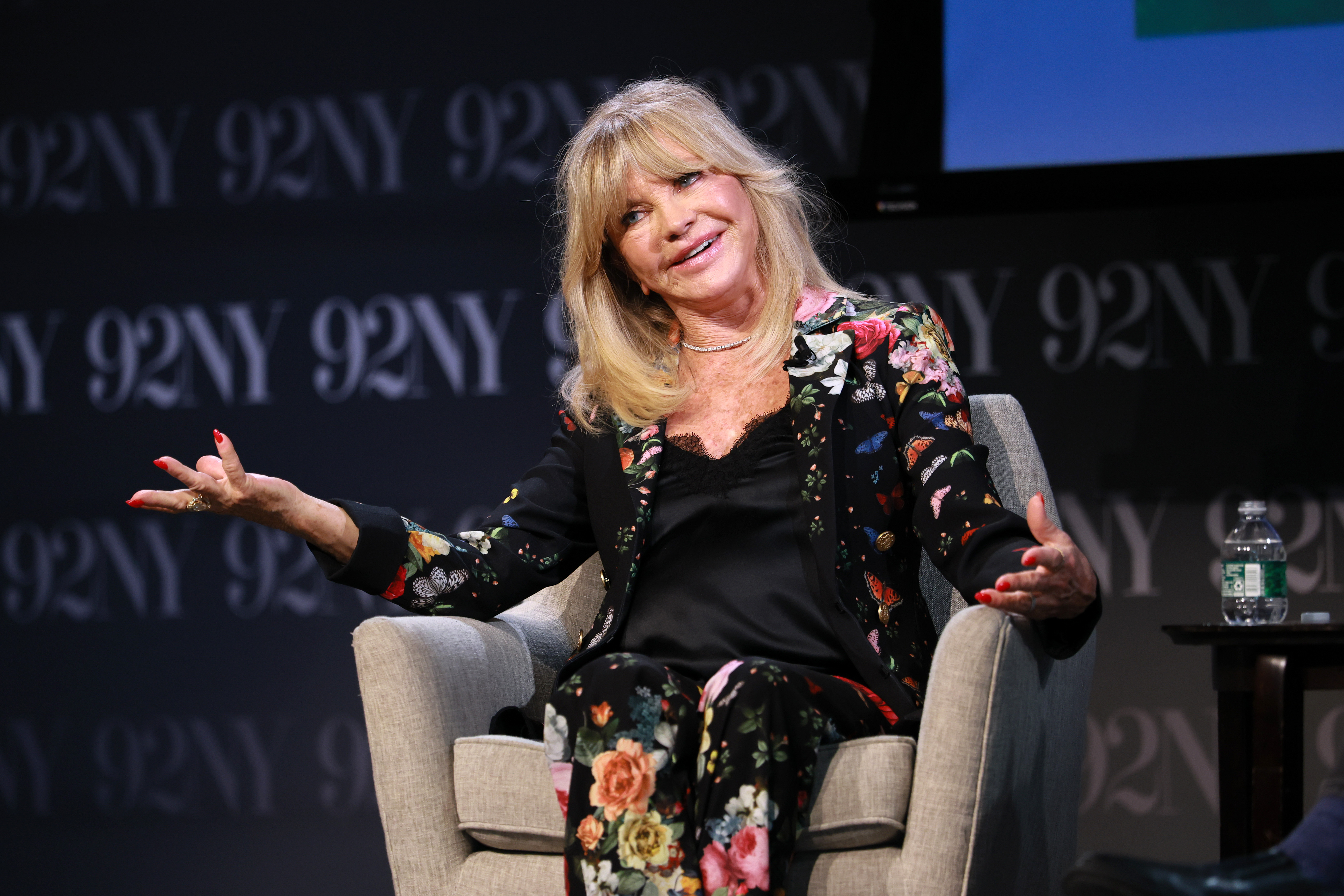 Hawn spoke at 92NY in New York City on May 5, 2026. Weeks earlier, she told People that the right material could bring her back to acting. | Source: Getty Images