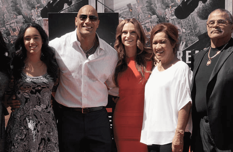 Simone Alexandra Johnson, Dwayne "The Rock" Johnson, Lauren Hashian, Ata Johnson and Rocky Johnson at the Hand And Footprint Ceremony held at TCL Chinese Theatre IMAX, on May 19, 2015, in Hollywood, California | Source: Albert L. Ortega/Getty Images