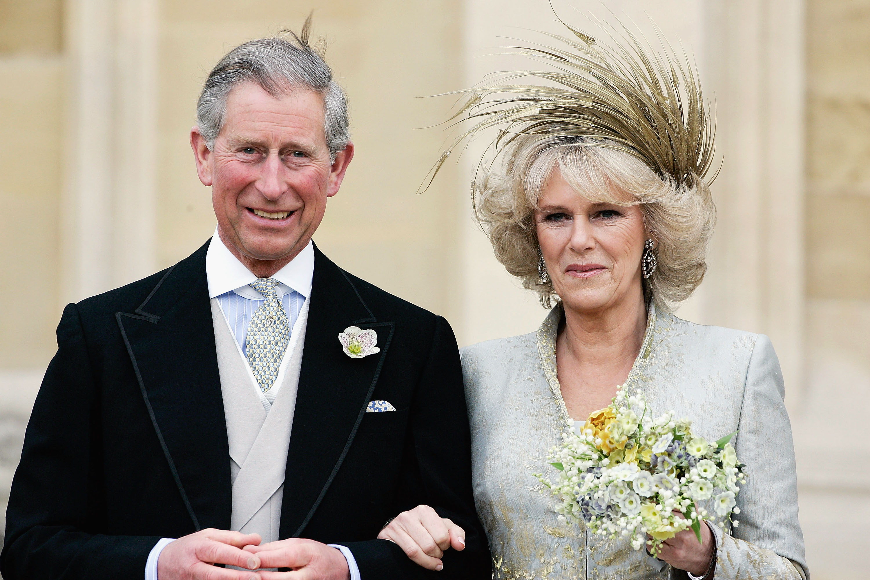 King Charles and Queen Camilla leave the prayer service blessing their marriage on April 9, 2005 in Berkshire, England | Source: Getty Images