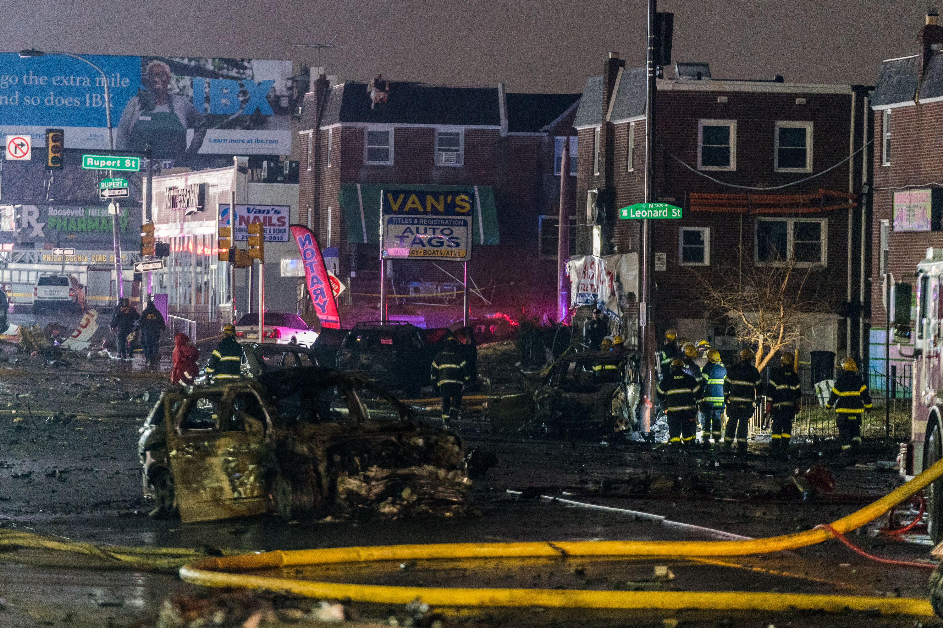 First responders standing by at the scene after the Philadelphia plane crashed. | Source: Getty Images