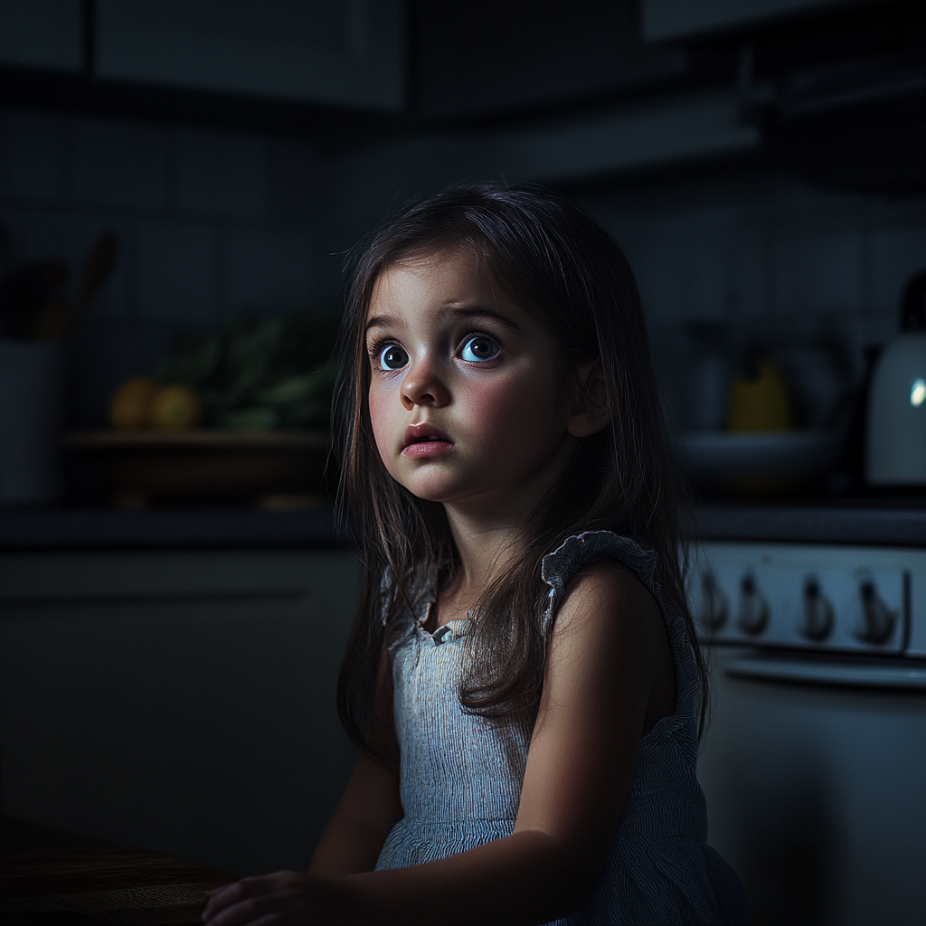 A shocked scared girl in the kitchen | Source: Midjourney