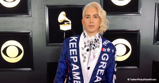 LGBT activist and Trump supporter Ricky Rebel wears a $300 MAGA jacket for the Grammy Awards