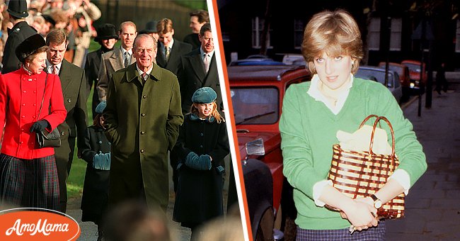 The royal family walking to Sandringham Church on December 25, 1996 [left]. Princess Diana in November 1980 | Photo: Getty Images 