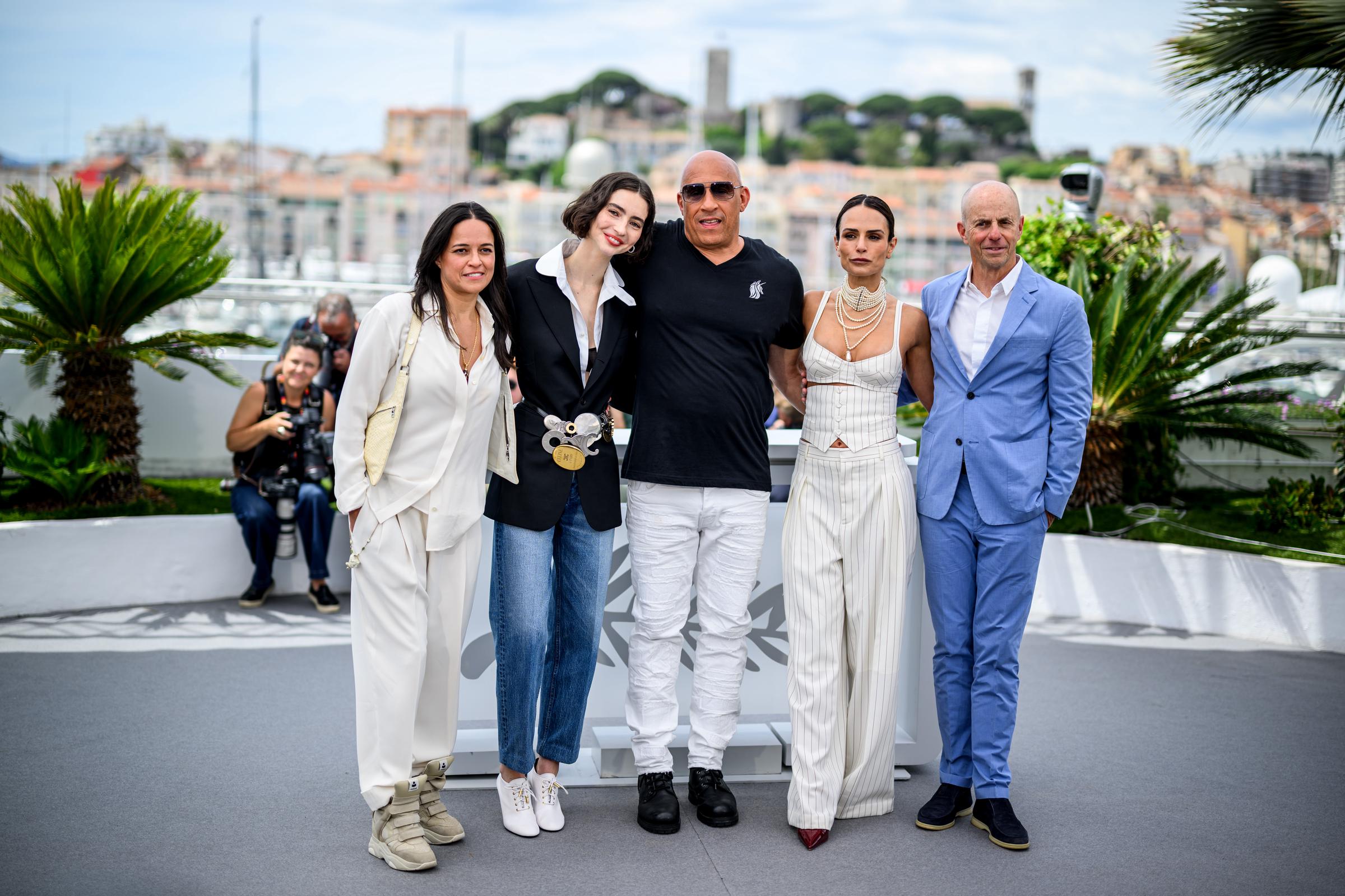 Michelle Rodriguez, Meadow Walker, Vin Diesel, Jordana Brewster and Neal H. Moritz pose during "The Fast And The Furious" photocall at the 79th annual Cannes Film Festival at Palais des Festivals on May 13, 2026, in Cannes, France | Source: Getty Images