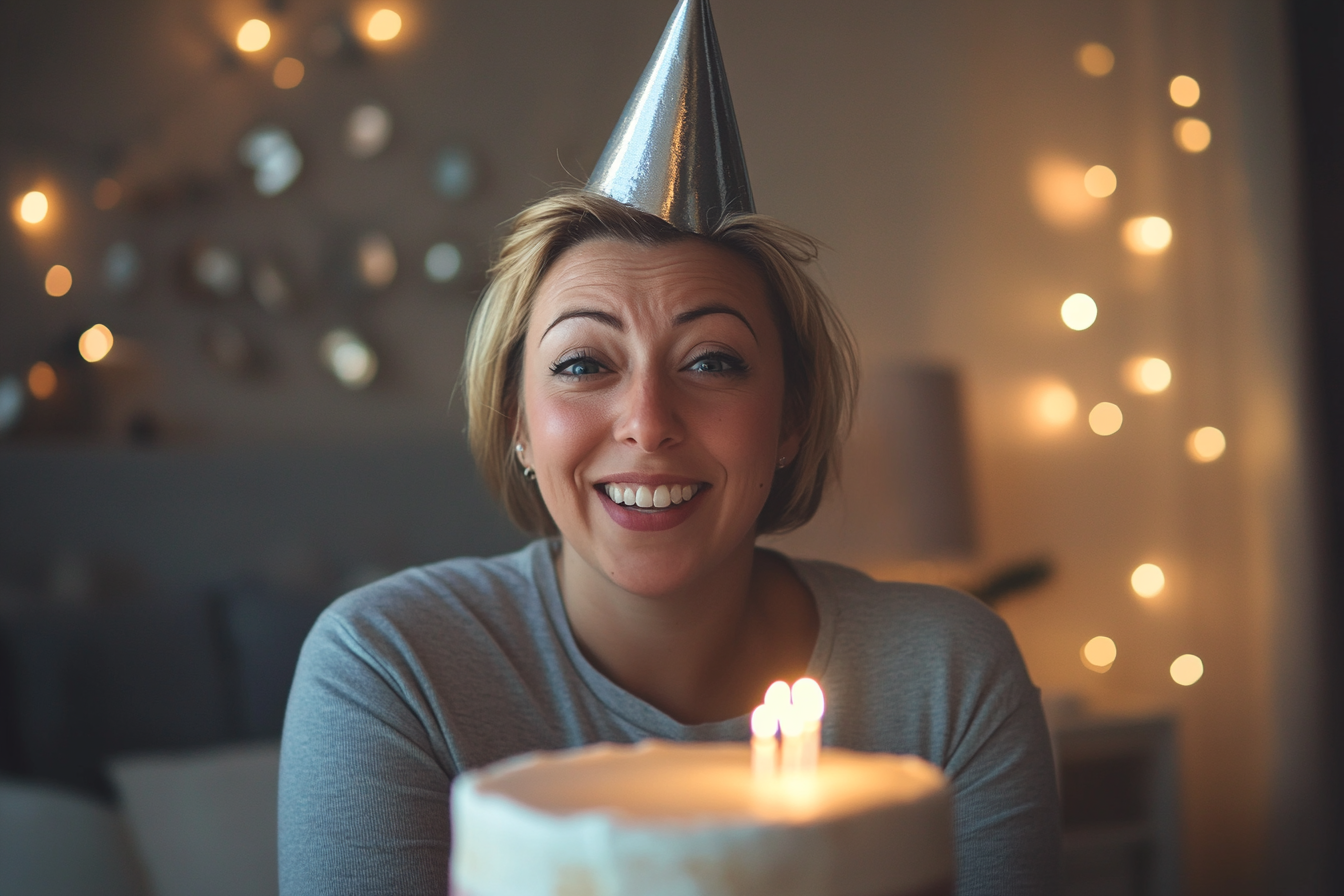 A woman with her birthday cake | Source: Midjourney