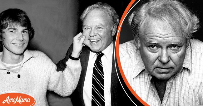 Left: Carroll O'Connor laughs as his son Hugh squeezes his cheek. Right: American actor Carroll O'Connor (1924 - 2001), New York, New York, July 1983. | Source: Getty Images