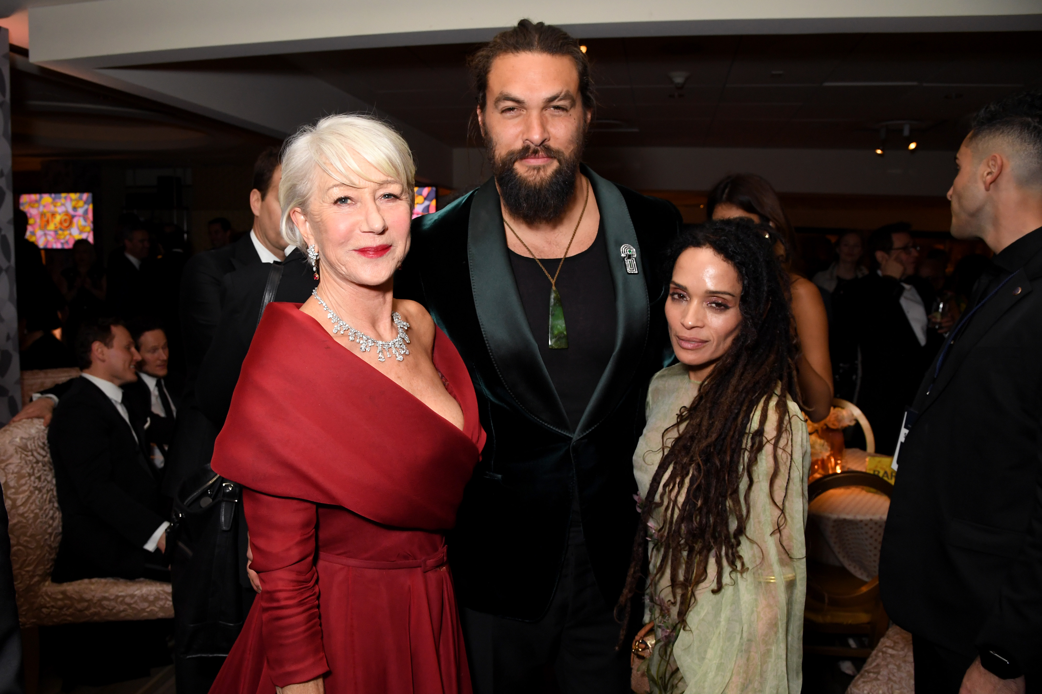 Helen Mirren, Jason Momoa and Lisa Bonet attend HBO's Official 2020 Golden Globe Awards After Party in Los Angeles, California on January 5. | Source: Getty Images