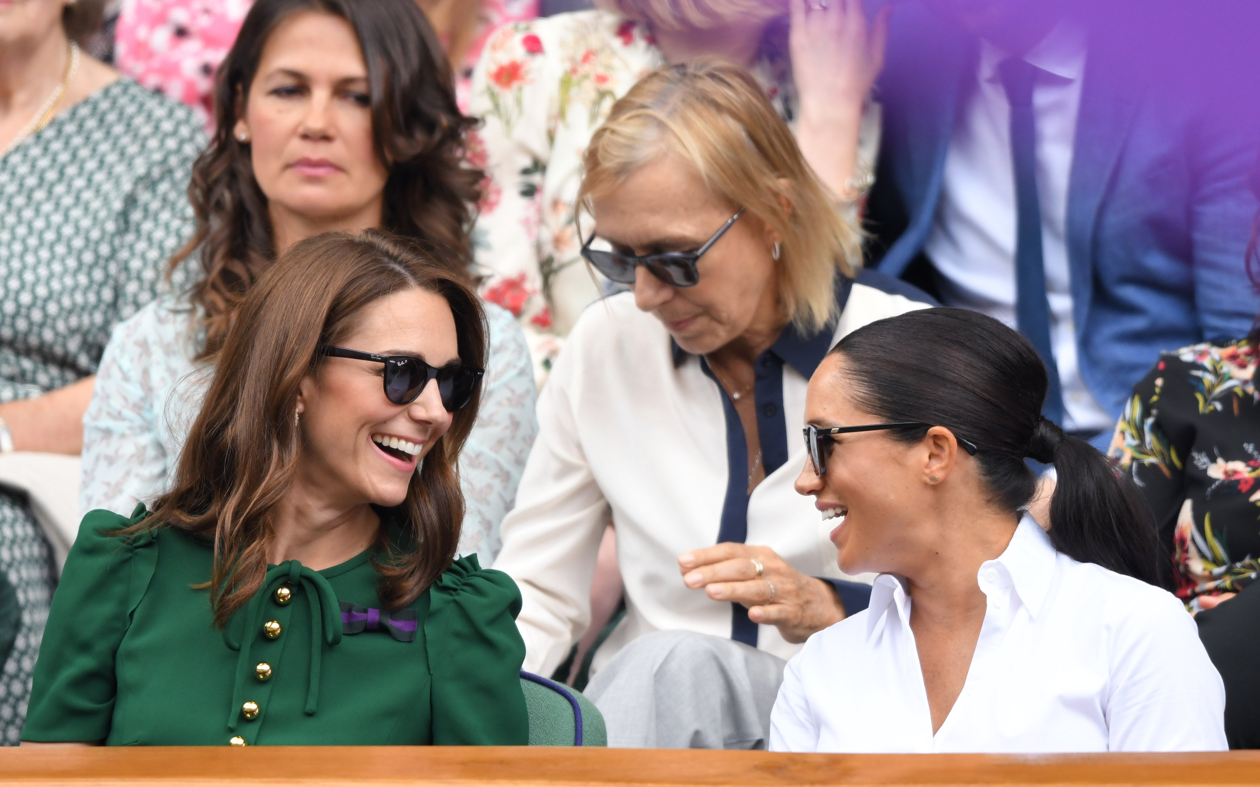 Kate Middleton and Meghan Markle pictured in the Royal Box on Centre Court during day twelve of the Wimbledon Tennis Championships at All England Lawn Tennis and Croquet Club on July 13, 2019 in London, England. / Source: Getty Images