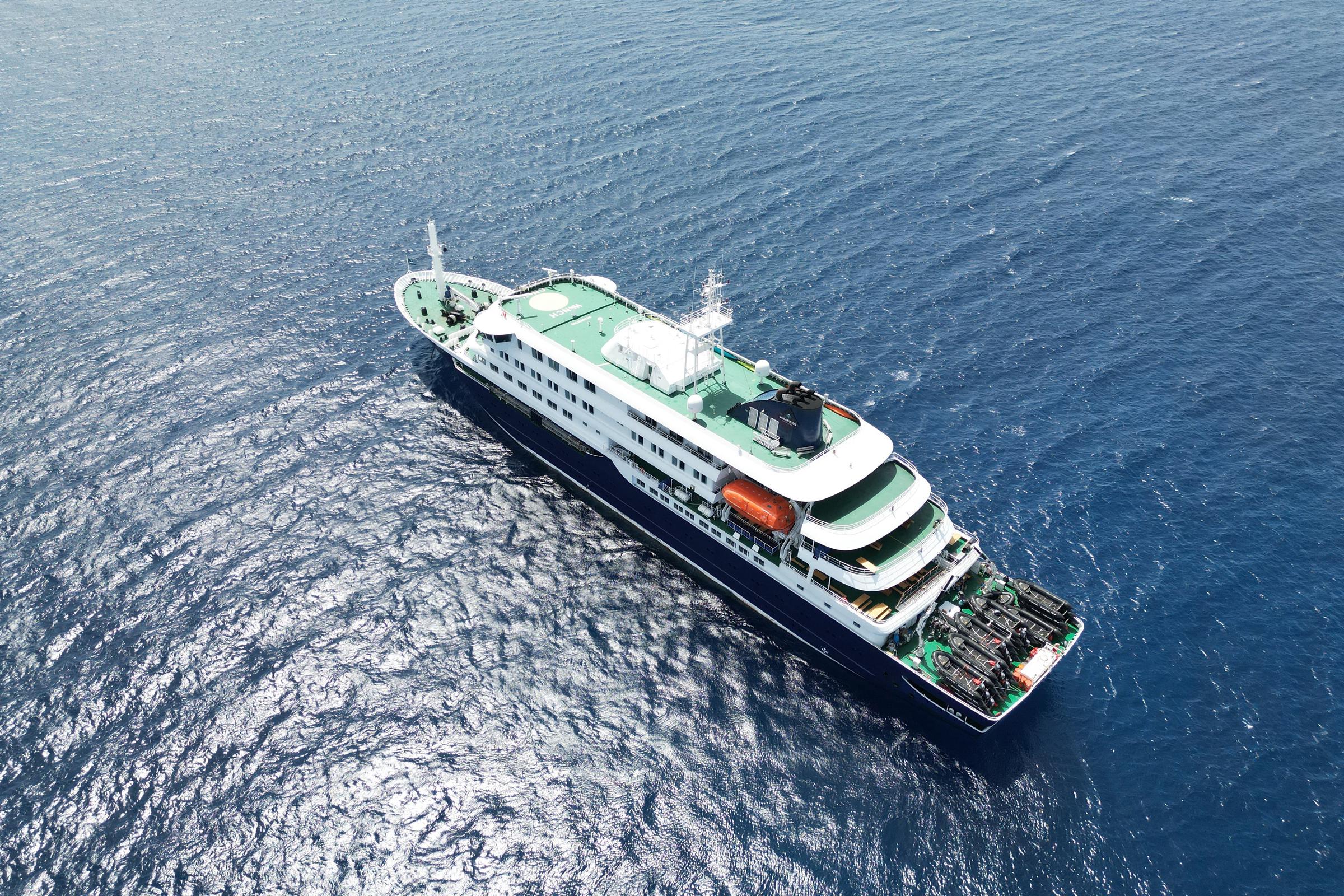 Cruise ship MV Hondius stationary off the port of Praia, the capital of Cape Verde, on May 4, 2026. | Source: Getty Images