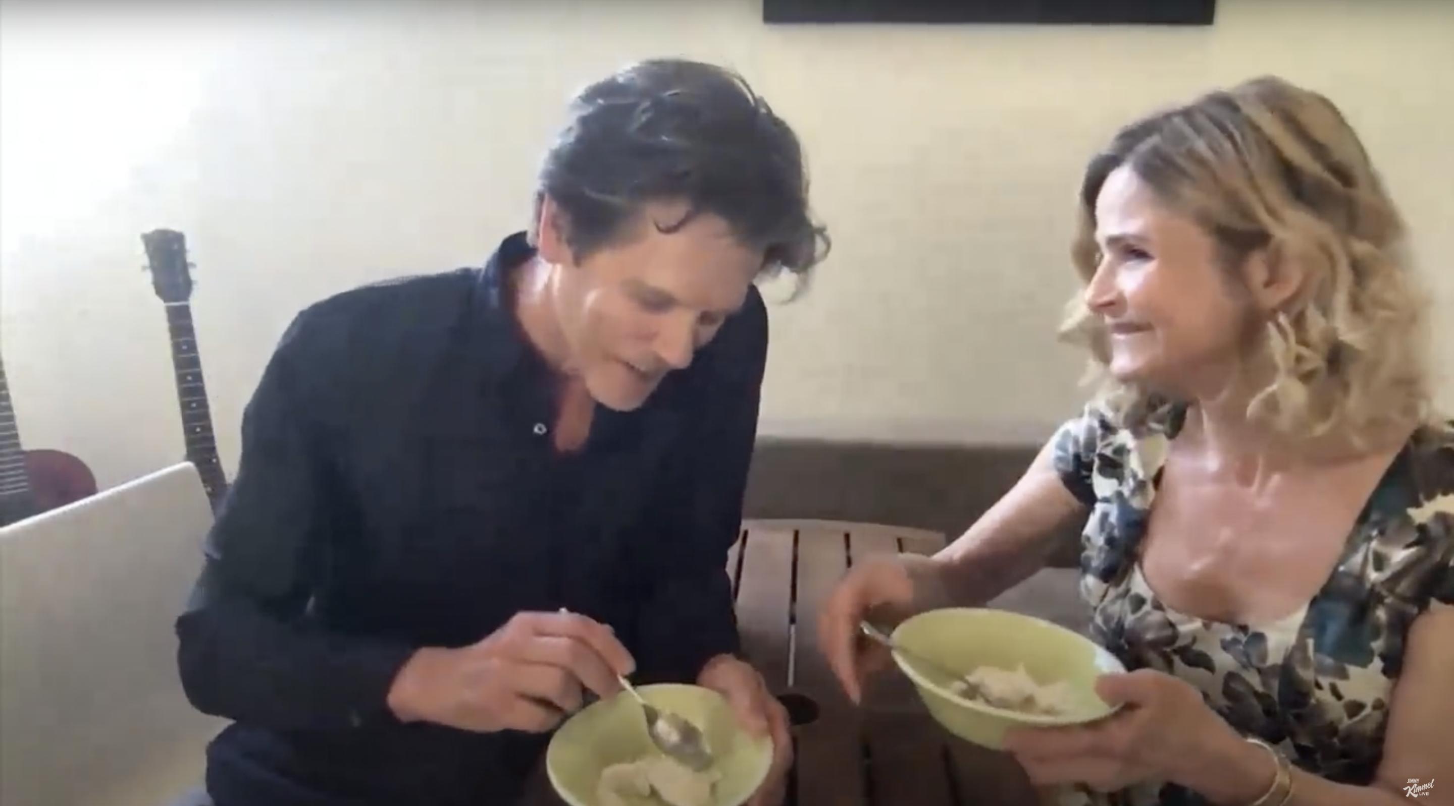 Kevin Bacon and his wife enjoying a nice meal | Source: YouTube/@JimmyKimmelLive