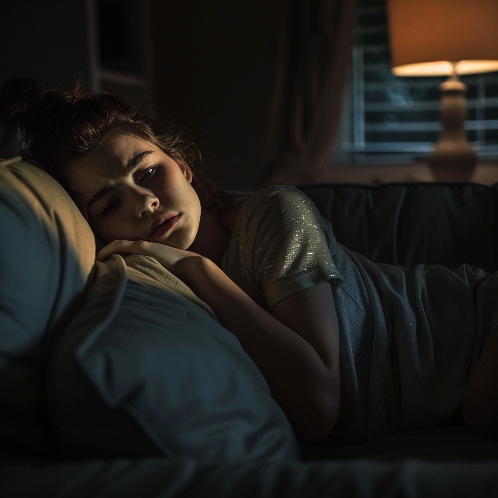 A woman laying on a couch | Source: Midjourney